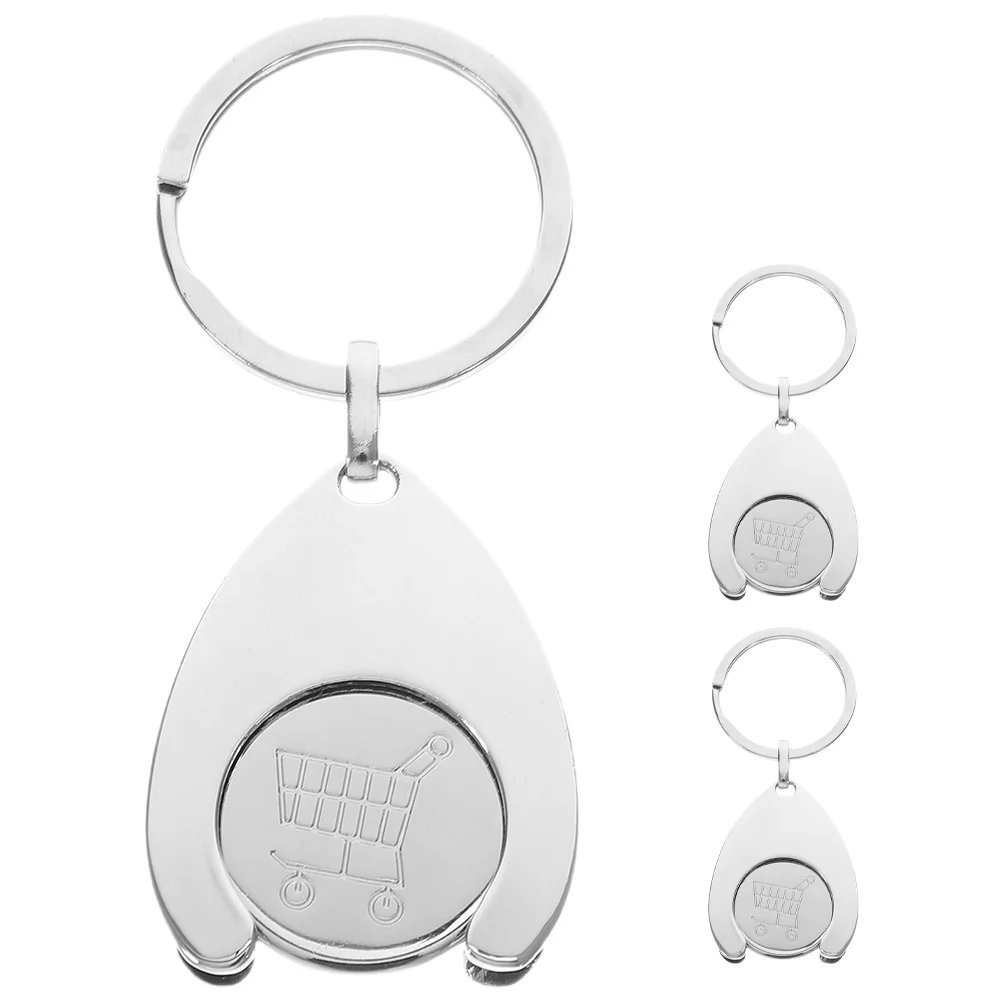 3 Pcs of The Lid Cart Token Shopping Coin Keychain Trolley Pendant Decorate Decoration Silver Ornament Ring