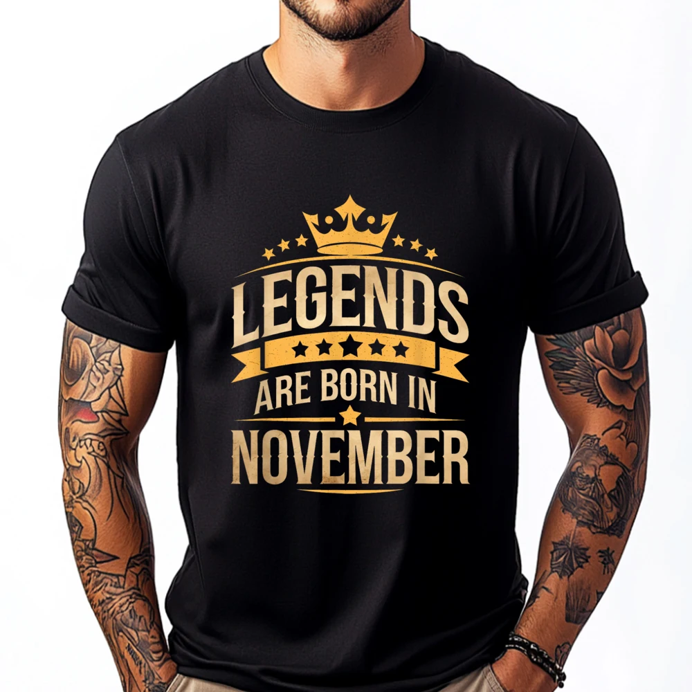 

Legendary November Birthday Apparellegends Are Born November Crown And Stars Birthday Mens Graphic Tshirts Luxury T-Shirt Crazy