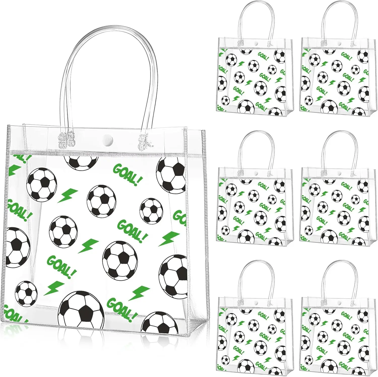 

20 Pcs Soccer Clear Goodie Bags with Handles, PVC Sport Theme Party Favor for Team Gifts Birthday, 8x8x3.15''
