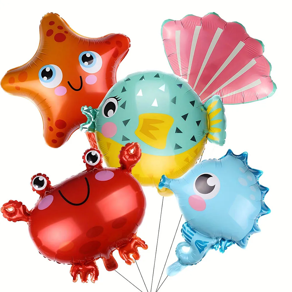 Globos de aluminio de animales del mundo submarino, globo de langosta, caballito de mar, decoraciones para fiesta de cumpleaños, Baby Shower, juguetes para niños, regalos, 5/1 Uds.