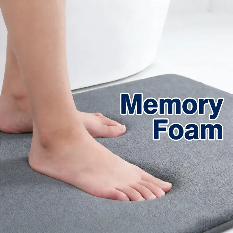 Memory Foam Bath Mat 1pc Non-Slip Anti-Skid Super Absorbent Quick-Dry Machine Washable Floor Mat Home Bathroom Supplies