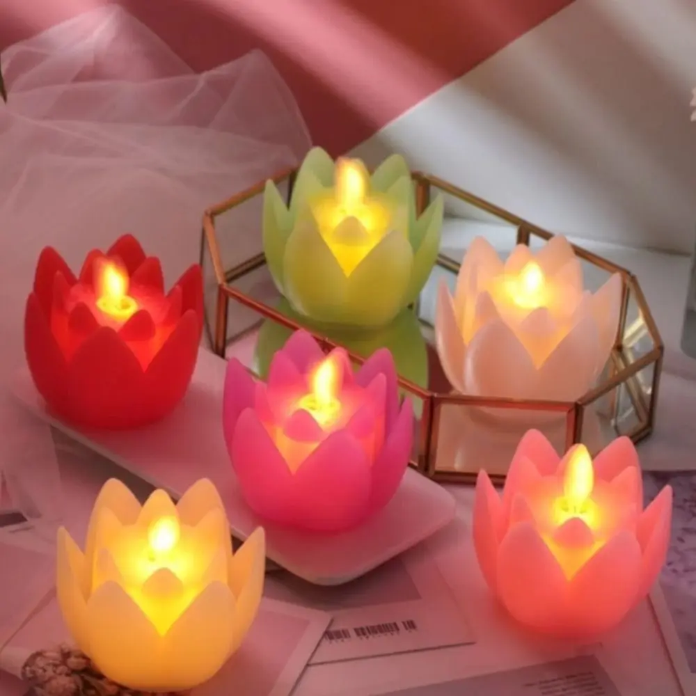 Home Decor Plastic Lotus Lamp Colorful Flickering Electronic Candle Lamp Creative Exquisite LED Night Light Child Holiday Gift