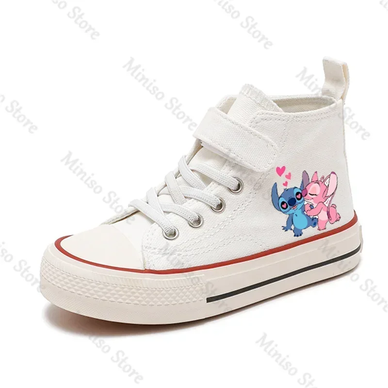 Crianças Disney Lilo Stitch Sport Shoes, High-Top, Lona, Casual, Desenhos animados, Conforto, Imprimir, Tênis, Garotas, Garoto, 2024