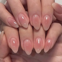 24pcs Simple Almond False Nails Sets Blush Design Press on Nails Art Datachable Short Oval Fake Nail with Jelly Glue Manicure