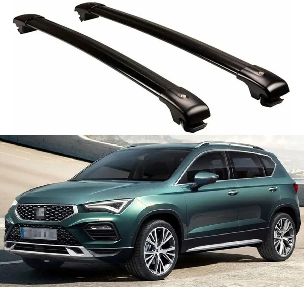 2Pcs Black Aluminum Lockable Roof Rail Rack Cross Bars Crossbars  Fits for Seat Ateca 2016-2023