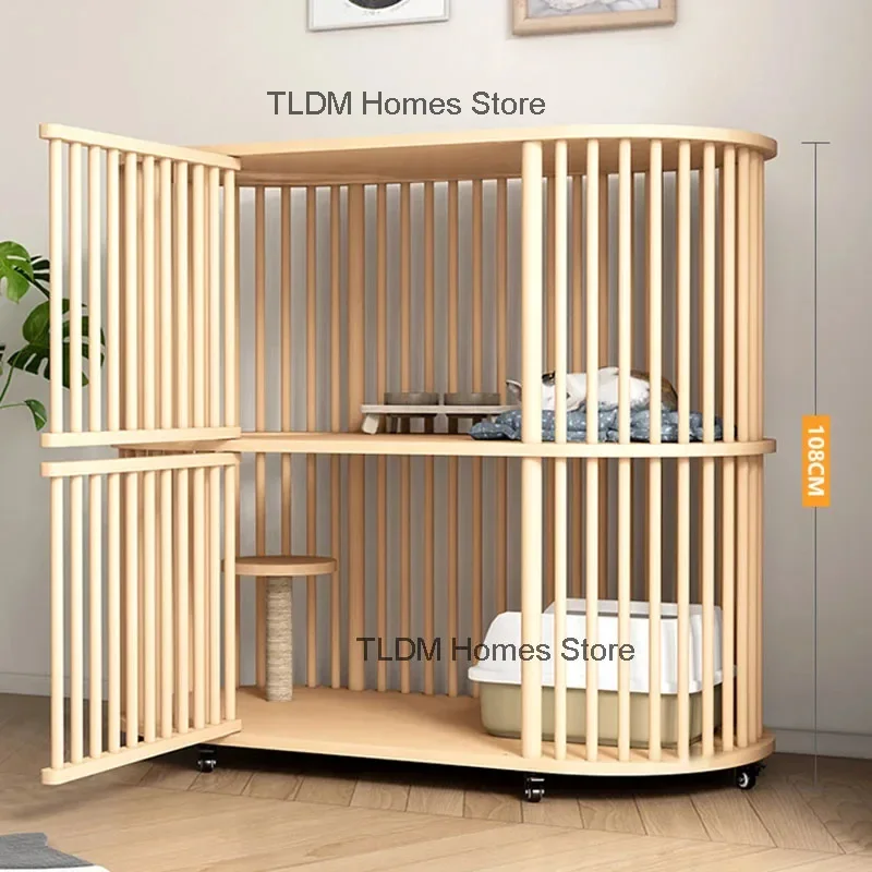 Minimalist Solid Wood Cat House Indoor Cat Cage Pet Cage Light Luxury Creative Household Large Free Space Cages for Cats Villa