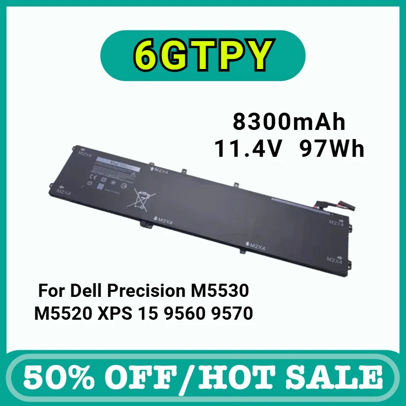 

6GTPY 11.4V 97Wh 8300mAh New Laptop Battery for Dell Precision M5530 M5520 XPS 15 9560 9570 5XJ28 5D91C P83F001 P56F-001