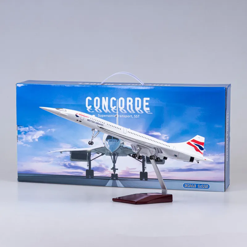 50CM 1:125 Scale Diecast British Airways Concorde Resin Airplane Airbus With Light Toy Plane Collection Display Decoration Fans