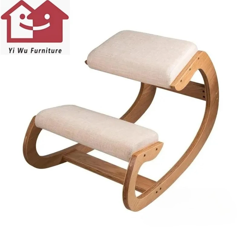 Posture Rocking Wood Knee Computer Chair Ergonomic Kneeling Chair Stool W/ Thick Cushion Home Office Chair Improving Body