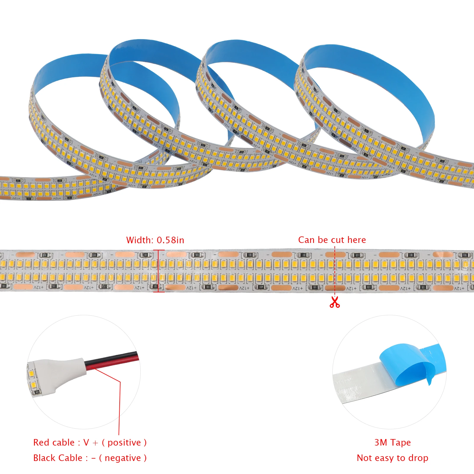 12V LED Strip 624Leds/M SMD 2025 3000K 4000K 6000K IP21 IP67 Waterproof Flexible Ribbon Rope LED Tape Light for Home Decoration