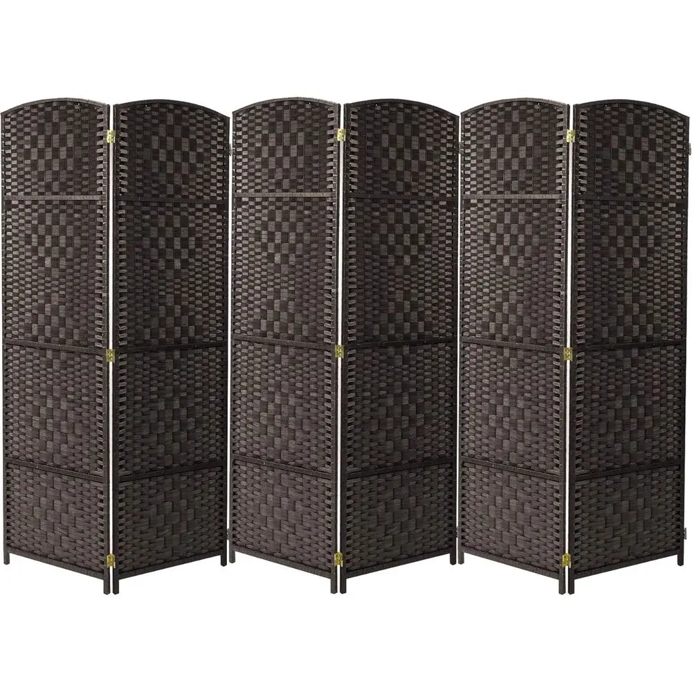 Extra Wide Double Hinged 6-Panel Room Divider - Diamond Weave Privacy Screen for Room Separation