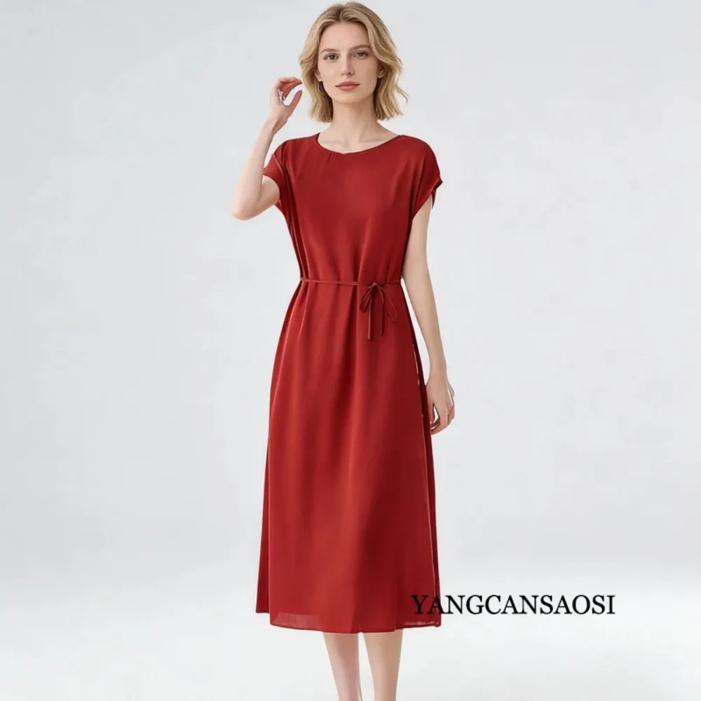 Schweres Kleid aus 91,8 % natürlicher Maulbeerseide, elastischem Satin für Damen, 2026, neues Sommerkleid mit einfachem und lockerem Schnür-Temperament