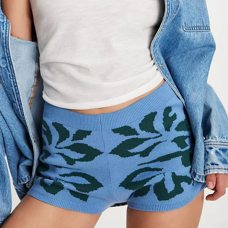 Feminino y2k gráfico camisola de malha shorts lounge pijamas micro shorts cintura baixa floral bodycon pj bottoms loungewear