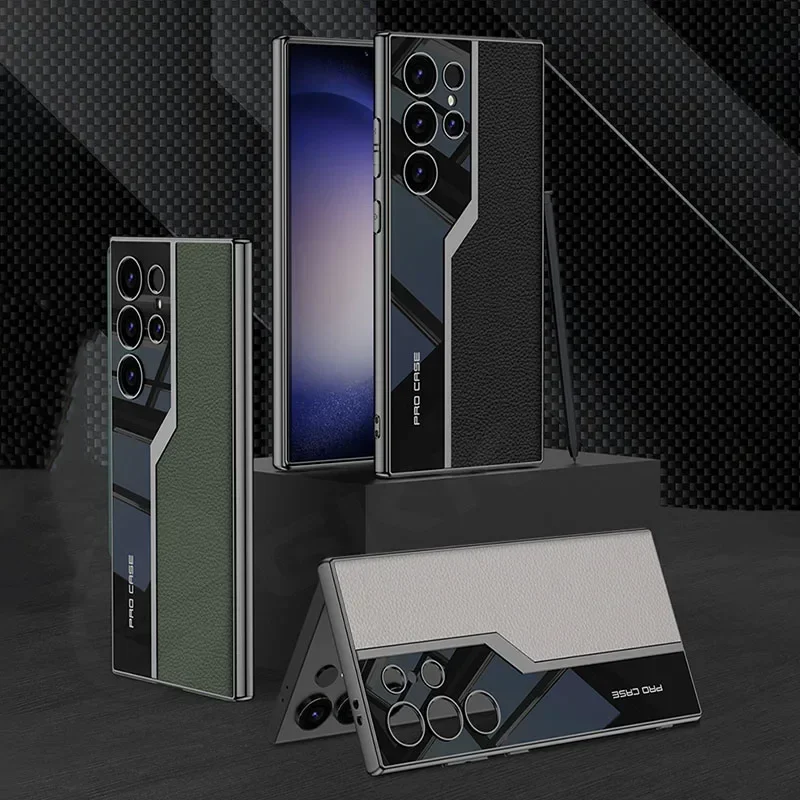 

RICKE Leather Plating Soft Edge Case For Samsung Galaxy S24 Ultra Shockproof Camera Protective Cover For Galaxy S23 Ultra Cases