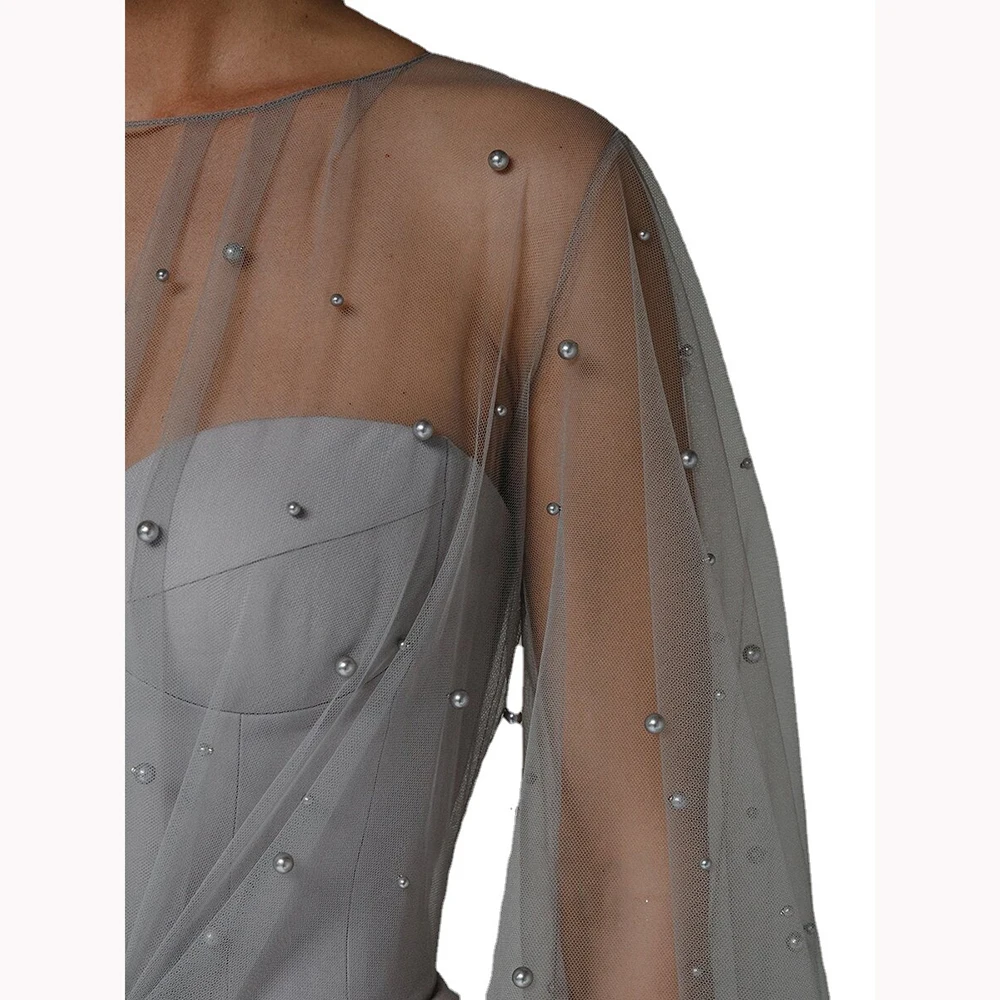 ชุดสตรีเซ็กซี่ Sweetheart คอเพิร์ลสะโพกโคมไฟแขนเสื้อชุดภาพลวงตา O-คอประณีตอย่างเป็นทางการ Evening Party Slit Dresses