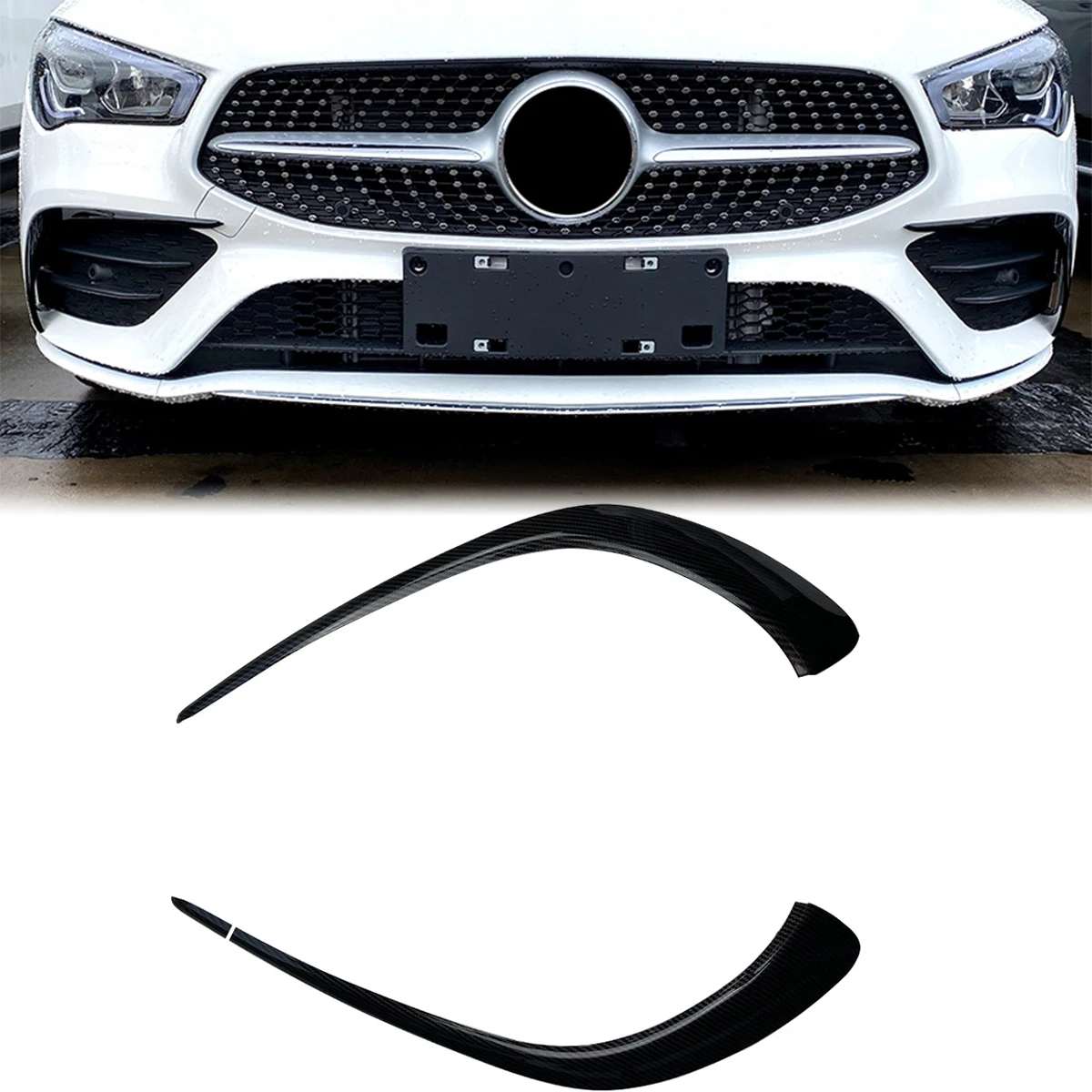 For Mercedes Benz CLA C118 CLA35 AMG Carbon Fiber Look Front Bumper Spoiler Canard Splitter Side Air Vent Trim Cover 2020 2021