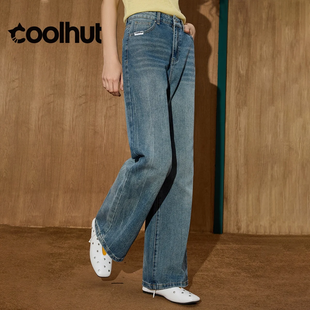 

COOLHUT женские мешковатые винтажные расклешенные джинсы с высокой талией, облегающие джинсовые брюки Bootcut, осень, свободная посадка в стиле ретро