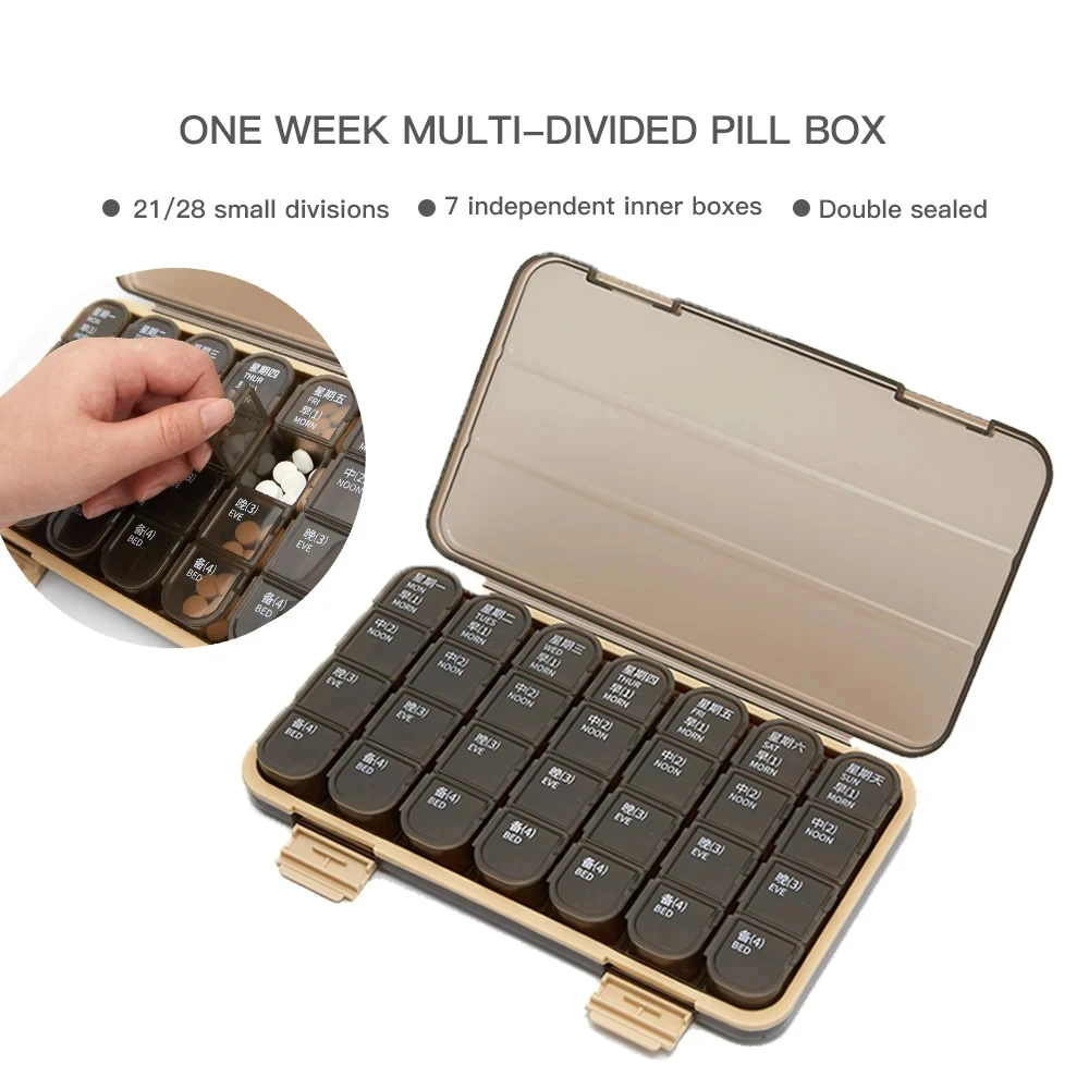 Portable 21/28 Grids Weekly Pill Box Medicine Dispenser Tablet Organizer Storage Boxes 7 Days Compartment Pills Case Container