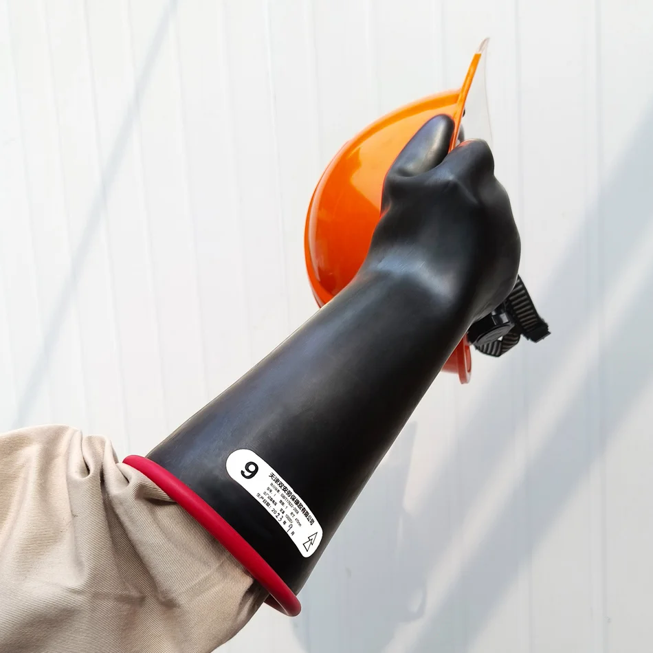 Luvas de isolamento elétrico de látex preto grau 202501, 410mm de comprimento, 10kv, teste de tensão de trabalho 3kv, proteção antiderrapante para braço de mão