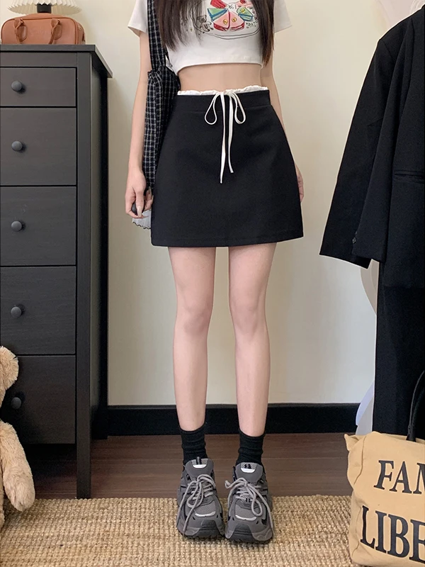 plus Size Summer New Color Block A-Line Skirt Women's Anti-Light Weight Loss High Waist Short Skirt plus Size Women