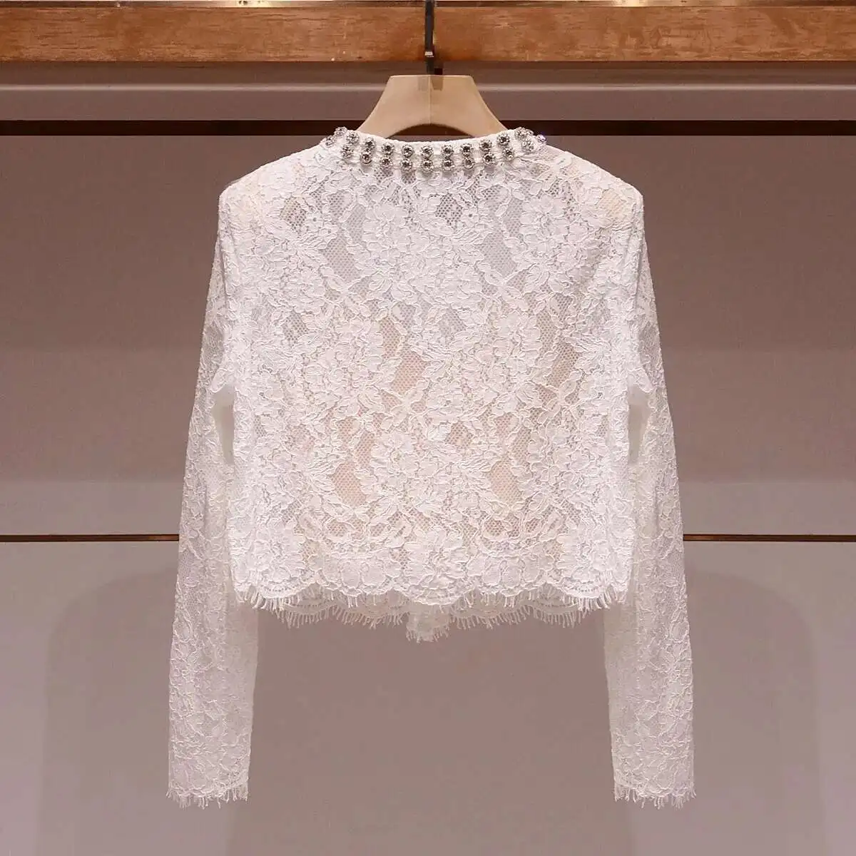 Luxury Lace Long Dresses 2 Pieces Women Skirts Sets Summer Holiday Crystal Beading White Jacket Top Hollow Out Long Skirts Suits