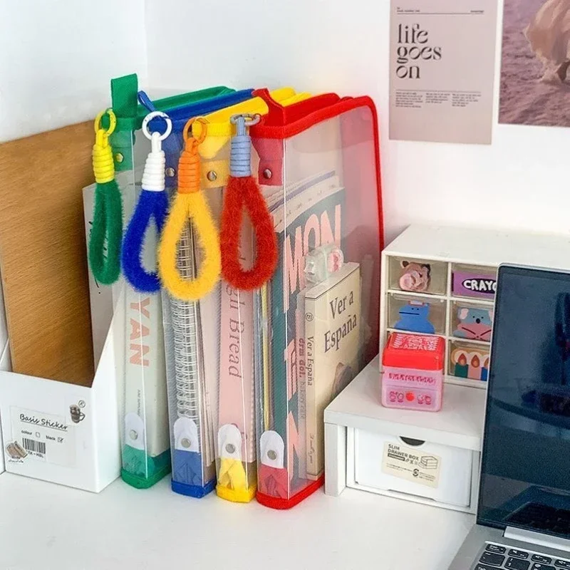 Document bag Thickened and Widened Transparent Large Capacity Storage Zipper Cute pencil bag School office supplies pencil case