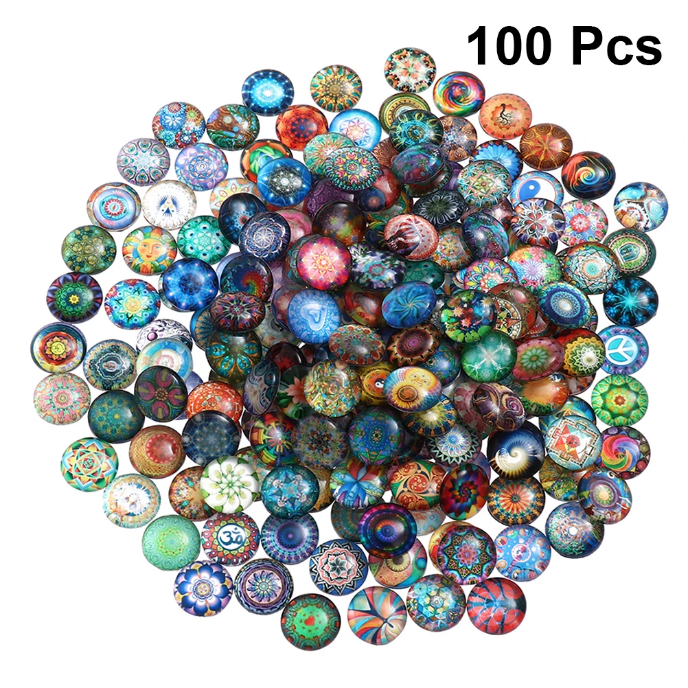 

Glass Mosaic Tile For Retro Decors Crafts Vases Gems Beads Mixed Half Cabochons Supplies Dome Pebbles Stones Circle Printed