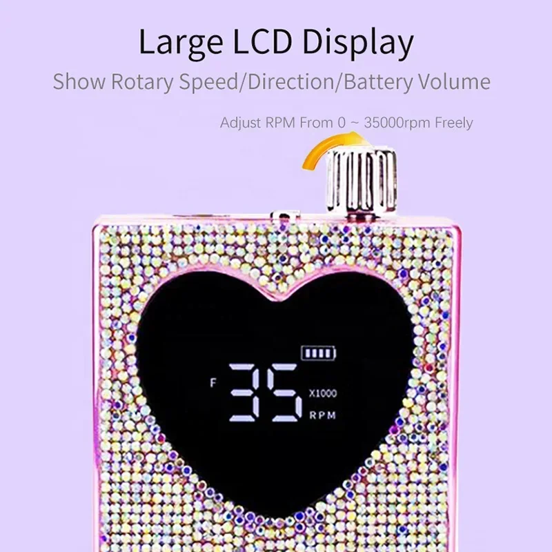 Heart Shape 35000RPM Electric Portable Nail Drill Machine Rechargeable Low Noise Nail Sander File for Manicure Salon Tool