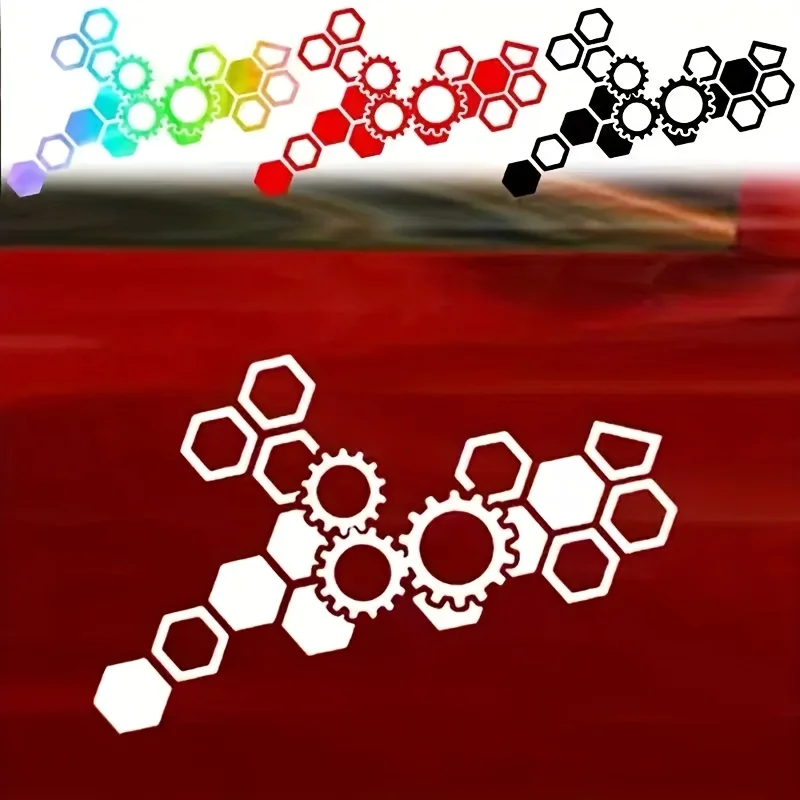 Industrial Gear Hexagon Vinyl Decal 1PC Self Adhesive Sticker for Car Machine Equipment DIY Mechanical Custom Decoration