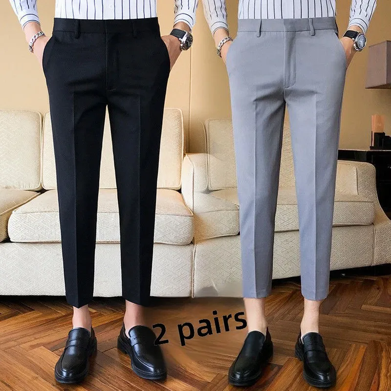

Men's Summer Thin Ice Silk Straight Leg Casual Pants Loose Fit Air Conditioning Long Trousers Faionable Korean Sle Nine P...