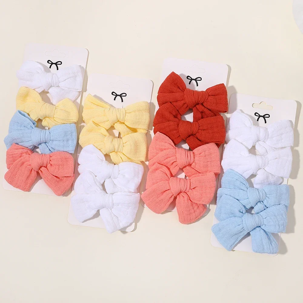 4pcs/set Solid Cotton Hairclips for Kids Soft Bowknot Hairpins Girls Lovely Headwear Boutique Baby Hair Accessories 2024