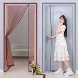 Mosquitera magnética para puerta, cortina de tamaño personalizado, cierre automático de insectos voladores, malla Invisible para cocina, sala de estar interior