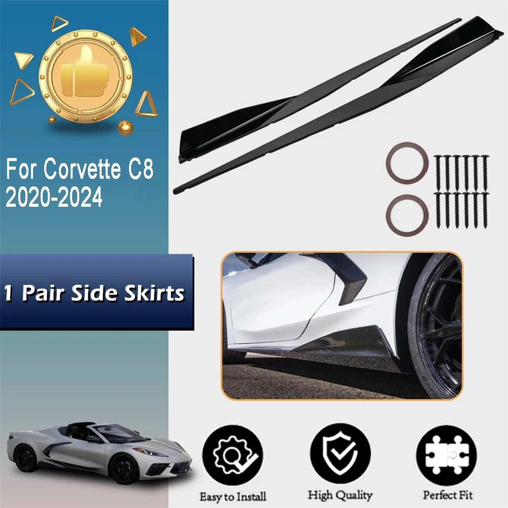 C8 Side Skirts Extension Panel Lip For Chevrolet Corvette 2020-2024 Glossy Black 5VM Style Auto Body Kit Car Exterior Parts HOT