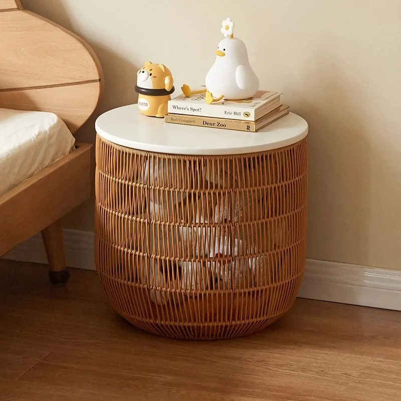 LTT solid wood bedside table simple round storage basket Japanese-style small apartment bedside table