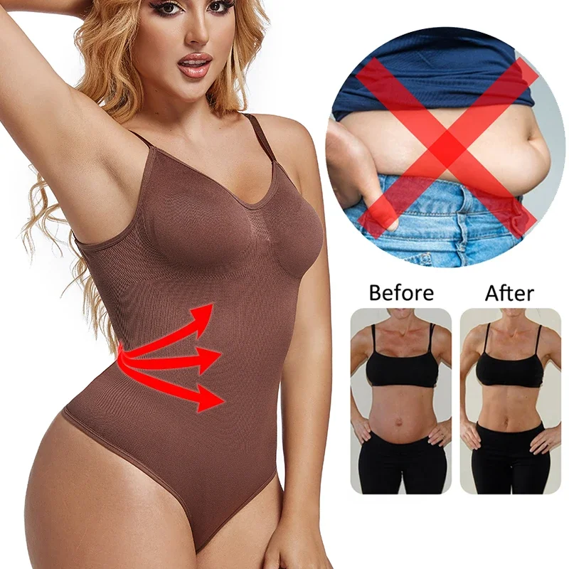 Women Backless V-Neck Shapewear Bodysuits Tank Tops Corset Shapers Seamless Camisole Tummy Control Body Shapers Thong Underwear