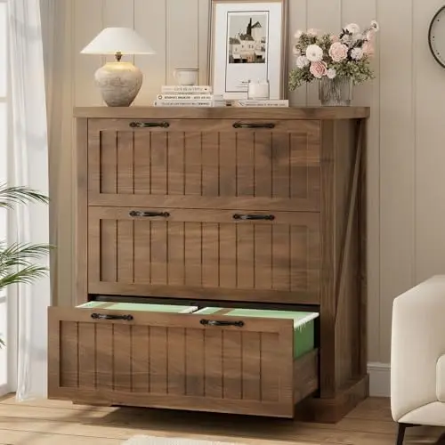 Filing Cabinet for Home Office, Farmhouse 3 Drawer File Cabinet, Wood Office File Cabinets for Letter/Legal/A4 Size