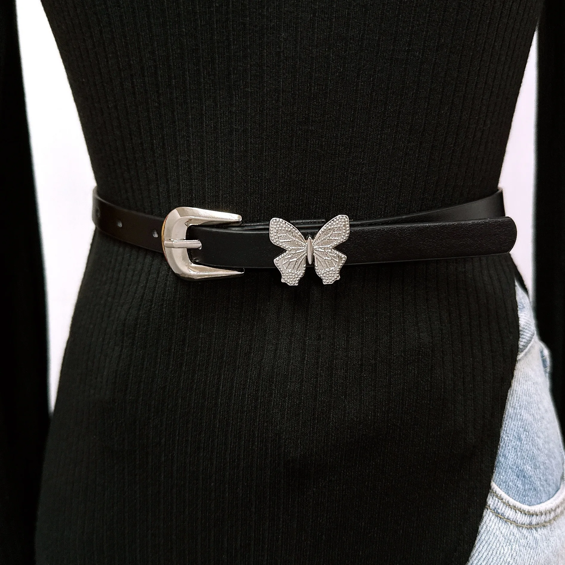 Sweet Girl Style Belt Women's Fashionable Korean Version Leather Belt Butterfly Decorated Dress Waist Belt Versatile And Cute