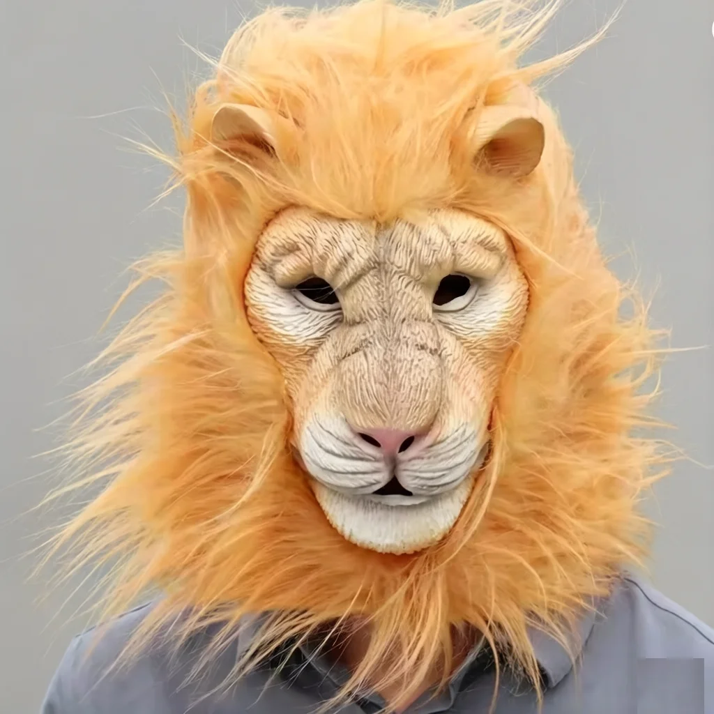 Brown & White Lion Helmet For Party Halloween Cosplay Headgear for Animal Carnival Costume Access