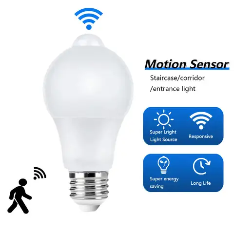 2pcs E27 LED PIR Motion Sensor หลอดไฟ AC220V 6W 9W 12W 15W 18W 20W Auto ON/OFF Night Light สําหรับห้องนั่งเล่นที่จอดรถบ้านแสง