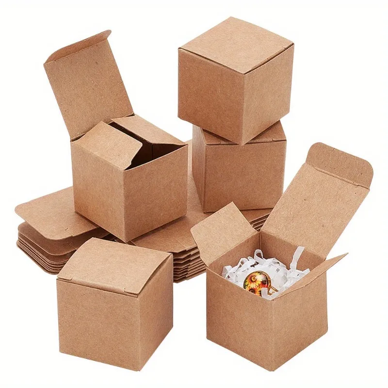 

100Pack Square Folding Kraft Paper Jewelry Boxes Necklace Pendant Gift Boxes BurlyWood Jewelry Making Display Packaging Supplies