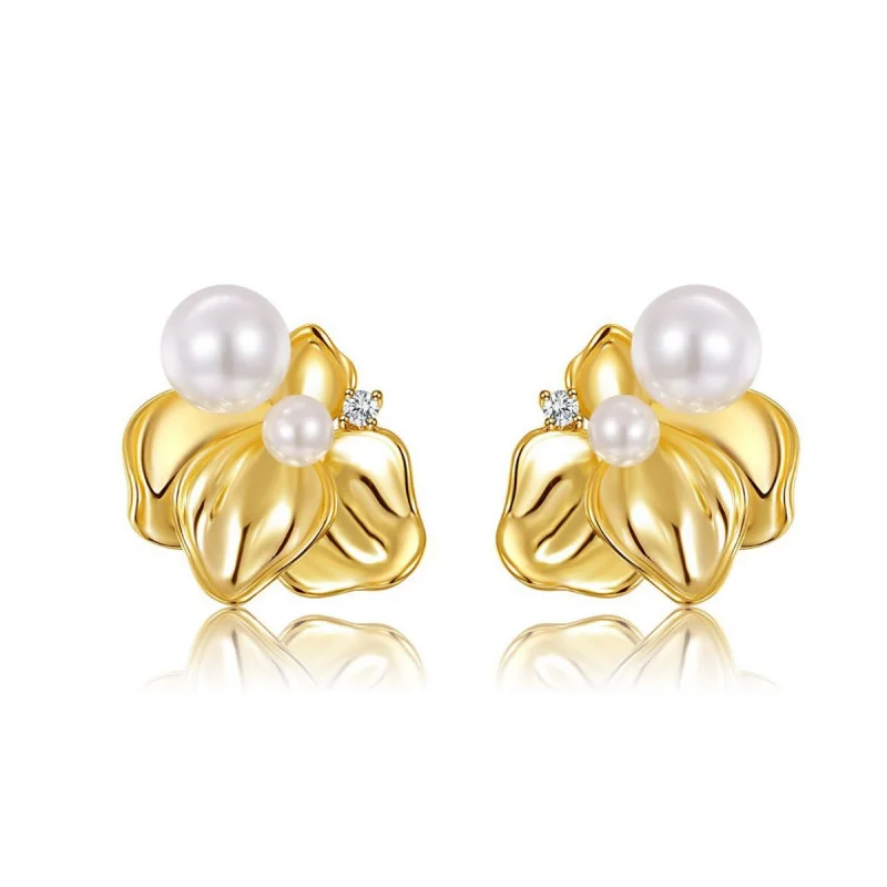 

S925Silver Ear Needle Elegant Imitation Pearl Earrings Niche Design Trendy Studs Versatile Drop Earrings Commuter Style