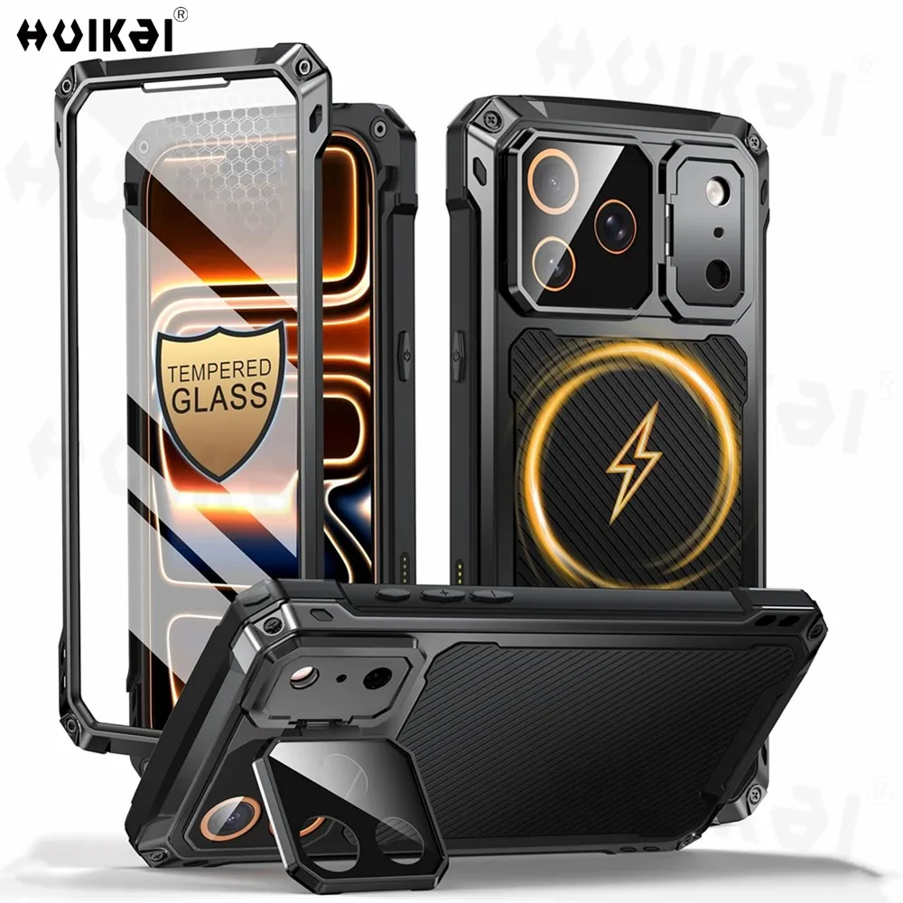 

Heavy Duty Military Grade Shockproof Case For iPhone 17 Pro Max Screen Camera Lens Protector Stand Aluminium Armor Bumper Cover