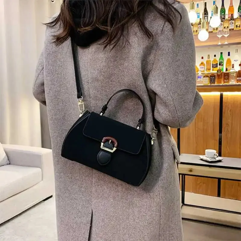 Female Simple Retro Solid Color Shoulder Messenger Women's Fashion Handbag Lady All-match Casual Textured Small Square Bag