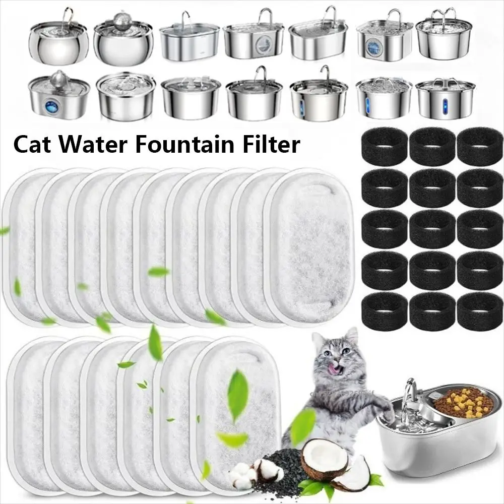 8Pcs/Set Stainless Steel Fountain Compatible Cat Water Fountain Replacement Filter Activated Carbon Filter Element