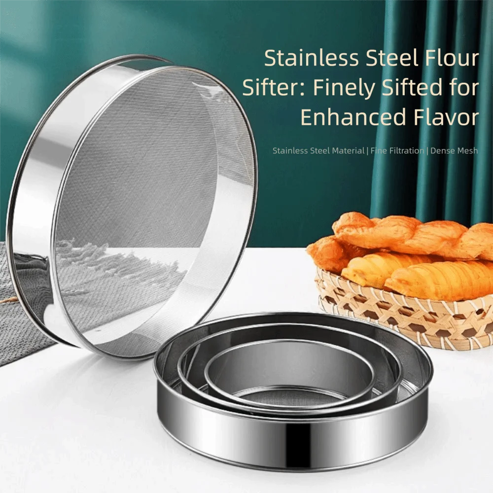 Round Flour Sieve Stainless Steel 15/20/25/30cm Mesh Flour Sifter Silver Ultra-fine 60 Mesh Flour Sifting Sieve Flour Sugar
