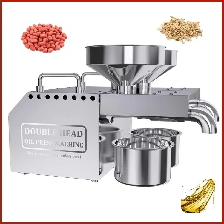 Pressa per olio di girasole di arachidi elettrica a doppia testa sicura con piccolo filtro Pressa per olio per estrattore di olio da 6-12 kg / h