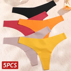 5PCS Seamless Thongs for Women V Waist G-String Panties Ice Silk Breathable Dopamine Color Underwear Ultra Thin Lingerie XS-XL