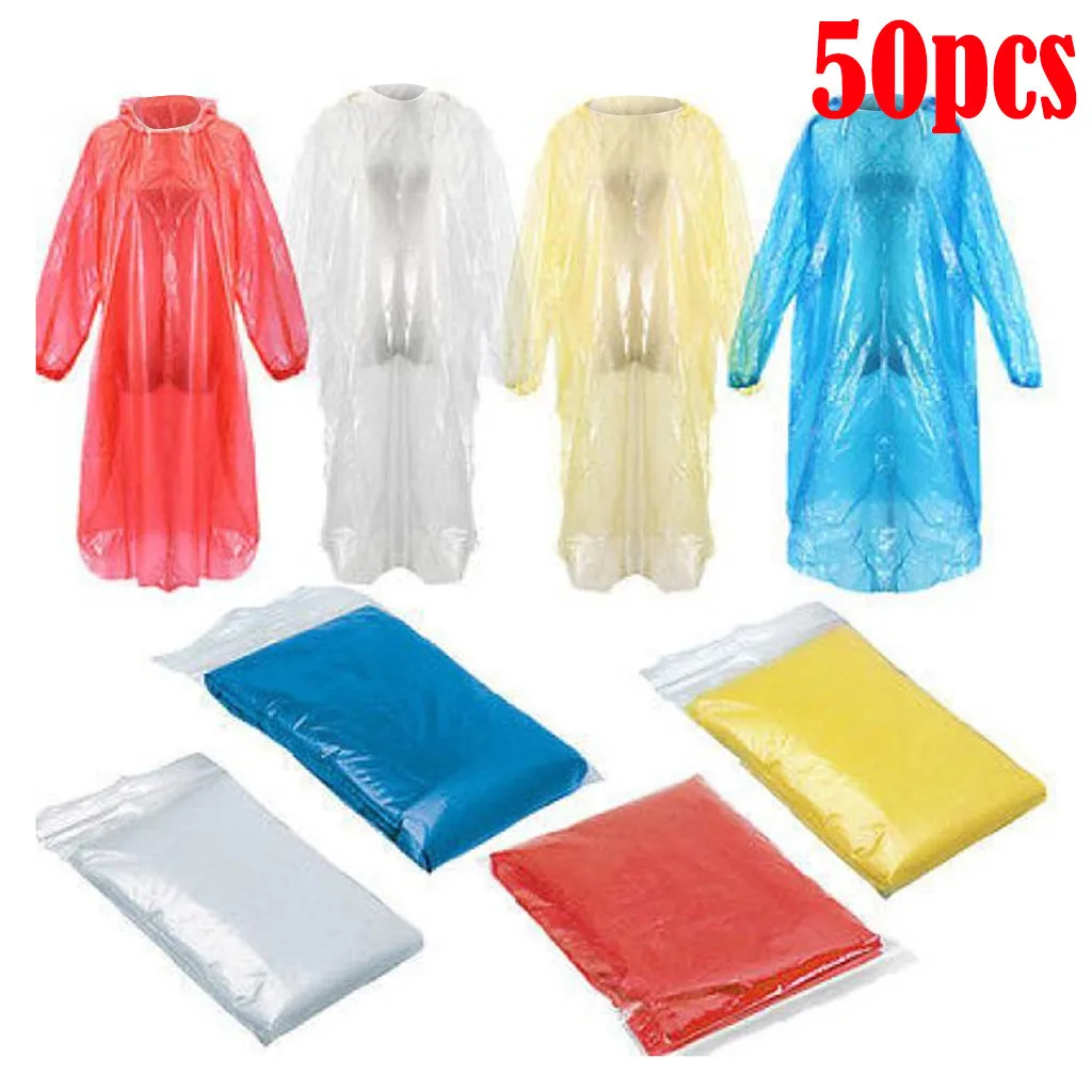 50pcs Disposable Adult Emergency Waterproof Rain Coat  Hiking Camping Hood  Outdoor Rain Coat Lightweight Raincoat Rainproof