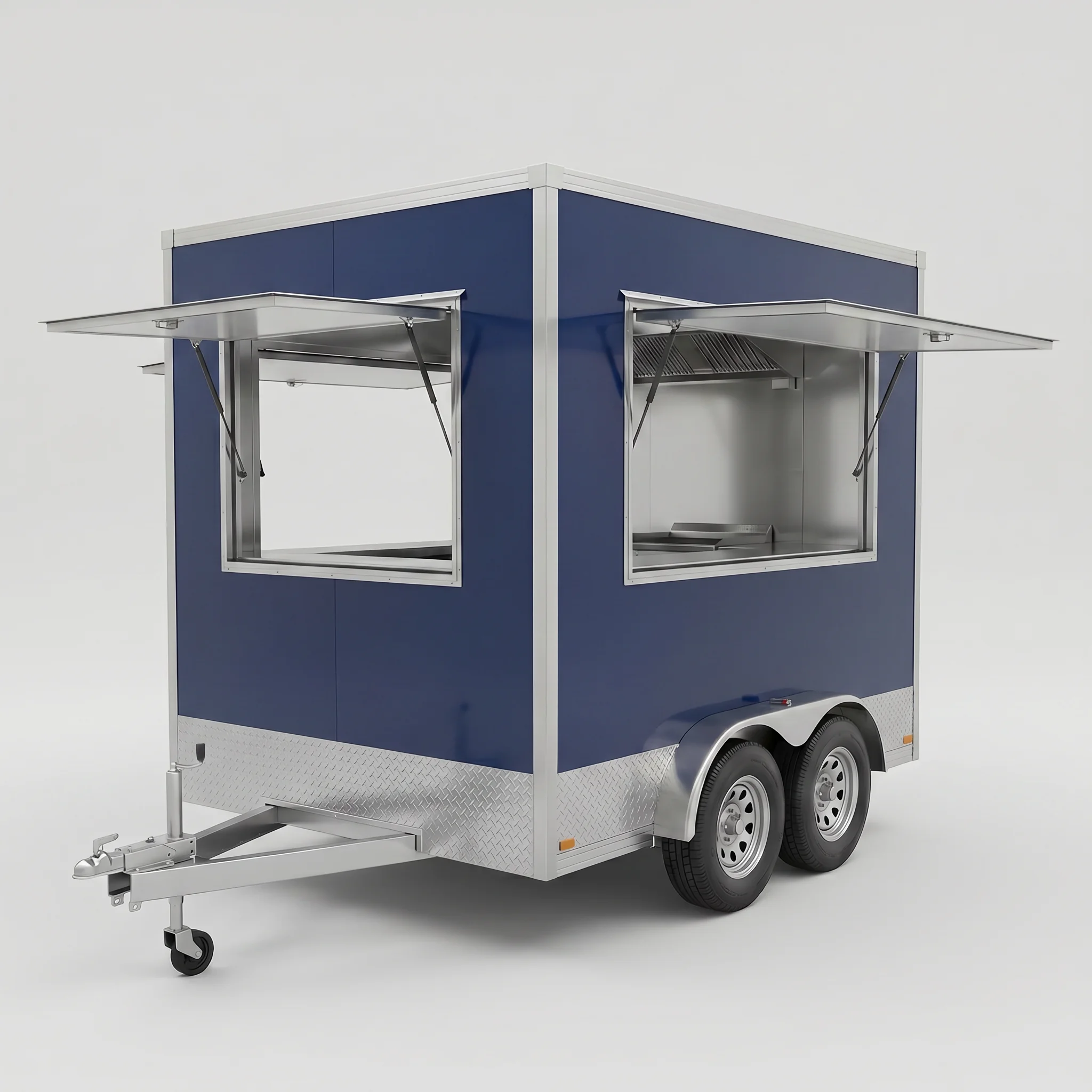 Fully Equipped Square Food Trailer DOT Approved Mobile Kitchen Box Cart With Stainless Steel Sink Exhaust Hood Workbench