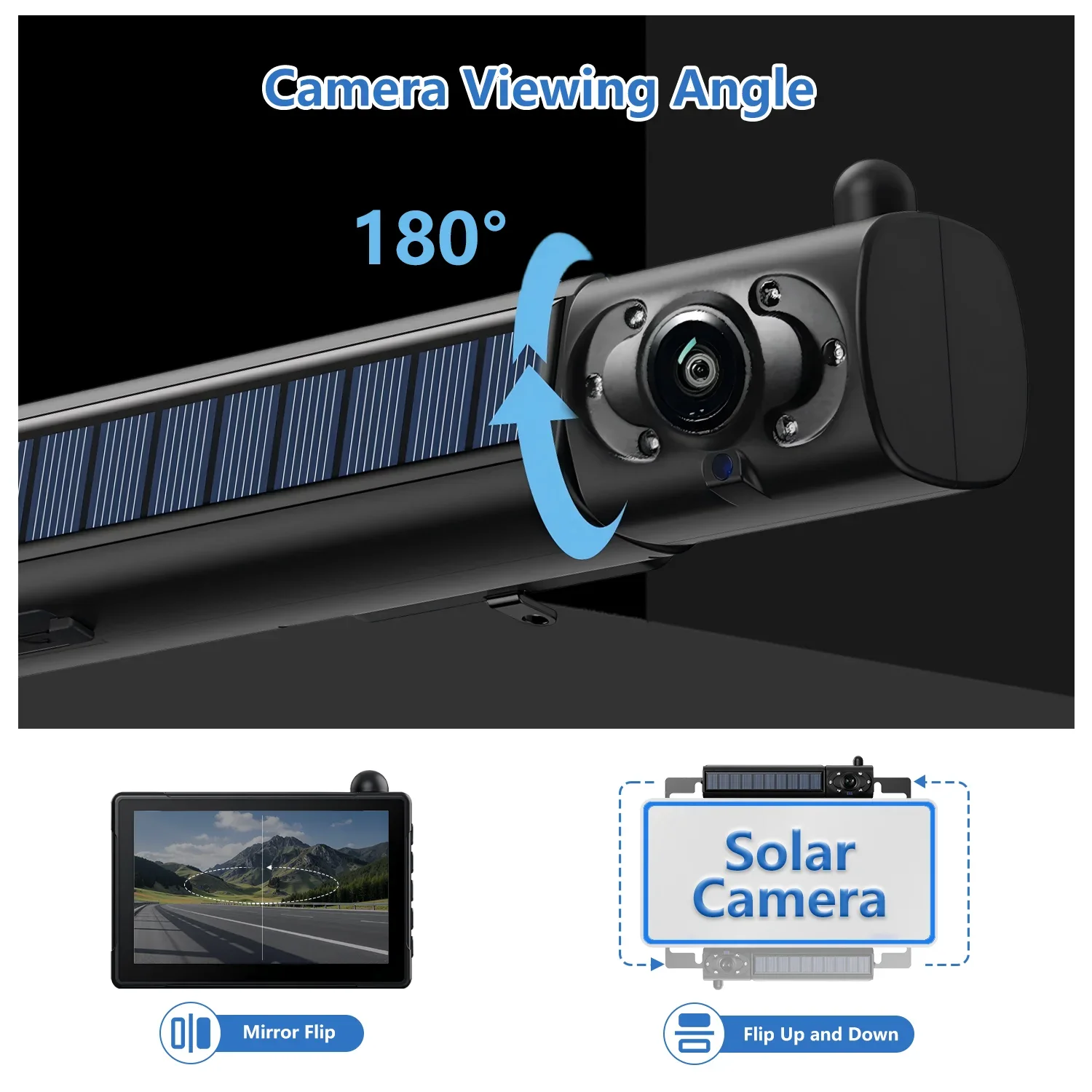 Solar Powered Wireless Backup Camera Kit 5 Inch 1080P HD Monitor 5000mAh Battery IP69K Waterproof 2-Minute DIY Easy Installation